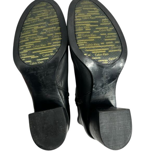 Calvin Klein Neema Heeled Leather Boot Black Womens Size 8.5 Chunky Heel Buckle - Picture 10 of 13